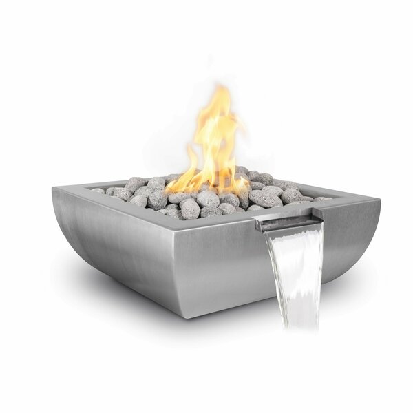 The Outdoor Plus 24 Square Avalon Fire & Water Bowl - Stainless Steel - Match Lit - Natural Gas OPT-24AVSSFW-NG